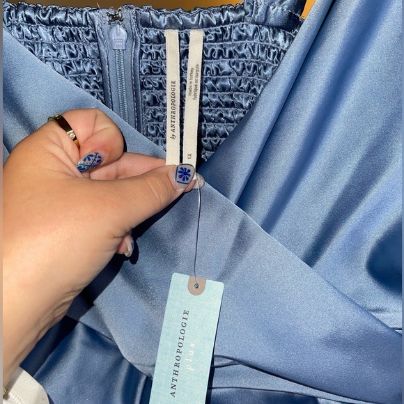 Anthropology Satin Blue Dress NWT - Picture 3 of 7